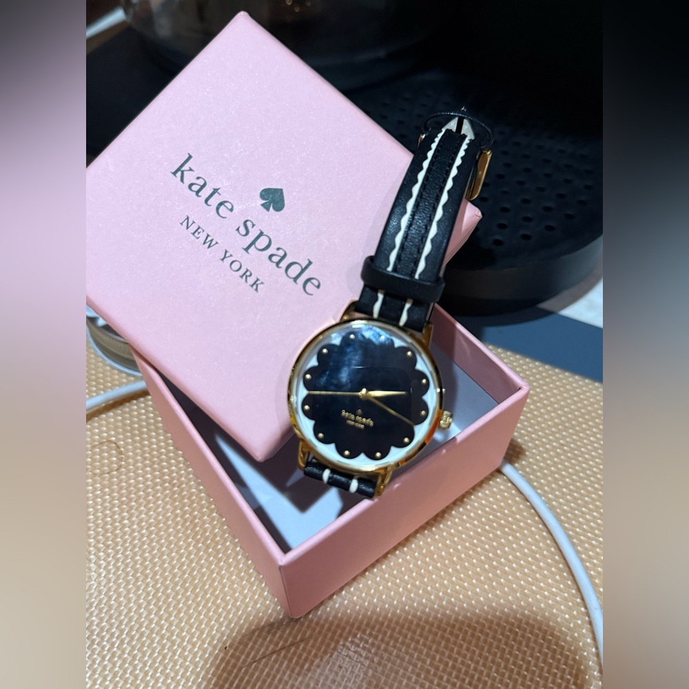 Kate Spade Black and Gold Watch with Leather Strap